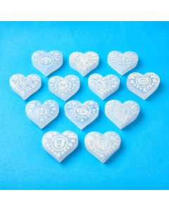 Selenite Zodiac Signs Etched Heart Set (12pc) NETT