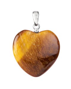 Gold Tiger Eye Heart Pendant, Sterling Silver, 20mm