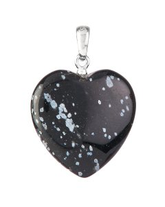 Snowflake Obsidian Heart Pendant, Sterling Silver, 20mm