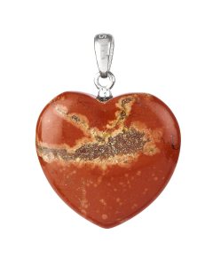 Red Jasper Heart Pendant, Sterling Silver, 20mm (1pc)