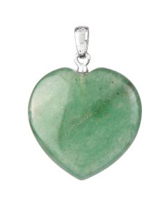 Green Aventurine Heart Pendant, Sterling Silver, 20mm