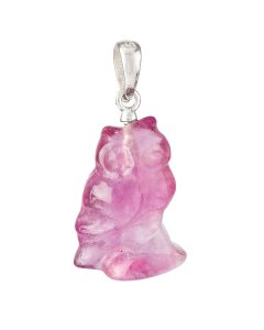 Candy Fluorite Owl Pendant, Sterling Silver (1pc)