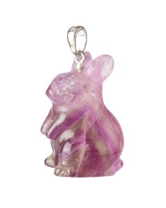 Rainbow Fluorite Rabbit Pendant, Sterling Silver (1pc)