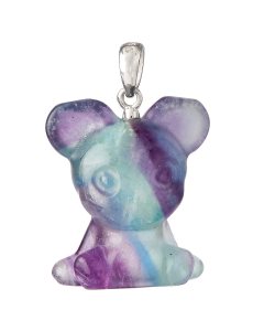 Rainbow Fluorite Mouse Pendant, Sterling Silver (1pc)