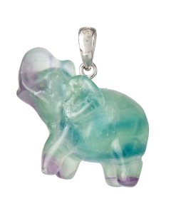 Rainbow Fluorite Elephant Pendant, Sterling Silver (1pc)
