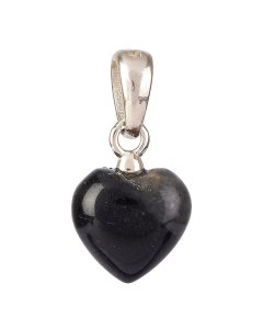 Tiny Black Onyx Heart Pendant, 6x8mm, Sterling Silver (1pc)