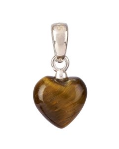 Tiny Tiger Eye Heart Pendant, 6x8mm, Sterling Silver (1pc)