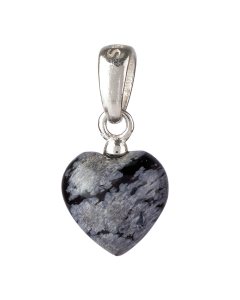 Tiny Snowflake Obsidian Heart Pendant, 6x8mm, Sterling Silver (1pc)