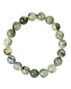 10mm Epidote in Prehnite with Black Tourmaline Bead Bracelet (1pc)