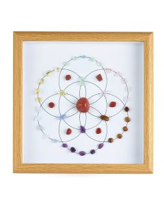 Crystal Grid Flower of Life (Red Jasper Tumblestone Centre) in Deep Frame (1pc) NFD