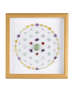 Crystal Grid Flower of Life (Green Aventurine Tumblestone) in Wood Frame (1pc)