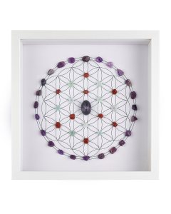 Crystal Grid Flower of Life (Amethyst tumblestone) in White Frame (1pc) NFD