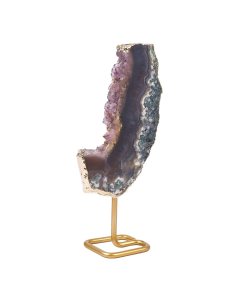 Polished Amethyst Druze Slice with Gold Plating on stand, Medium (1pc) NFD