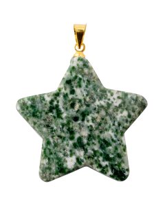 Green Snake Jade Flat Star Pendant with Gold Plated Bail (1pc)