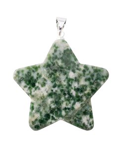 Green Snake Jade Flat Star Pendant with Silver Plated Bail (1pc)