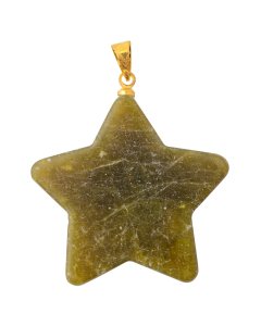 Olive Jade Flat Star Pendant with Gold Plated Bail (1pc)