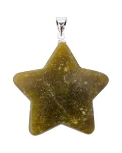 Olive Jade Flat Star Pendant with Silver Plated Bail (1pc) 