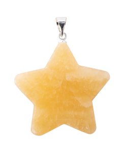 Calcite Yellow Flat Star Pendant with Silver Plated Bail (1pc)
