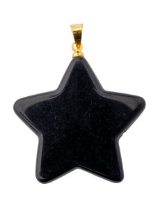 Black Obsidian Flat Star Pendant with Gold Plated Bail (1pc) 