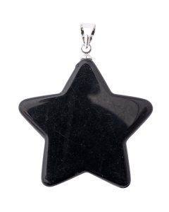 Black Obsidian Flat Star Pendant with Silver Plated Bail (1pc) 