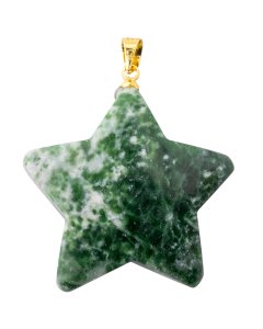 Green Snake Jade Puff Star Pendant with Gold Plated Bail (1pc) 