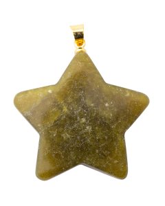 Olive Jade Puff Star Pendant with Gold Plated Bail (1pc)