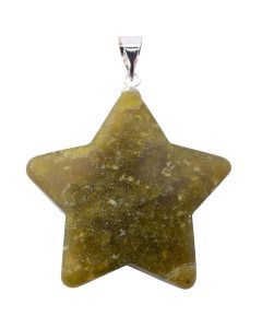 Olive Jade Puff Star Pendant with Silver Plated Bail (1pc) 