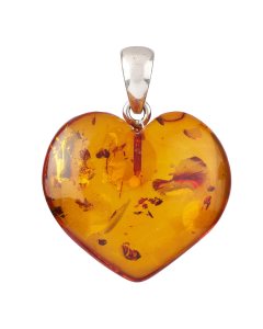 Amber Heart Pendant, Medium, Sterling Silver (1pc) NFD