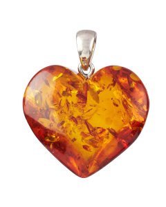 Amber Heart Pendant, Large, Sterling Silver (1pc) NFD