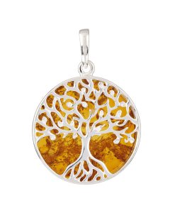 Amber Tree of Life Pendant, Sterling Silver (1piece) NFD