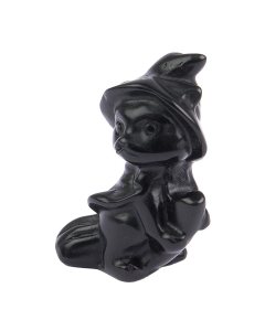Black Obsidian Cat on Broom, 4cm (1pc) NFD