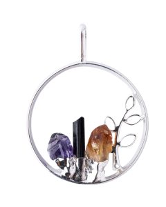 Circle Branch Pendant with 3 Assorted Charms, Silver Plated (1pc)