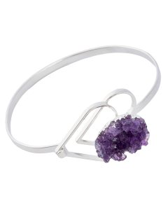 Bangle with 2 Hearts and Amethyst Druze, Silver Plated (1pc)