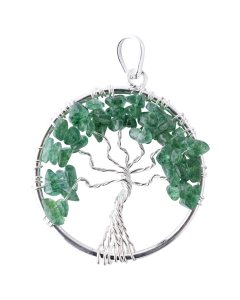 Tree of Life Pendant Green Aventurine Silver Plated (1pc)