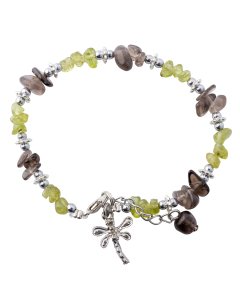 Peridot & Smoky Quartz Chip Bracelet with Dragonfly Charm (1pc) NETT
