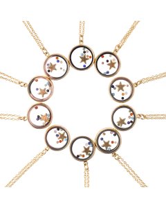 Chakra Floating Beads with Star 18" Necklace, Gold Plated (10pc) 