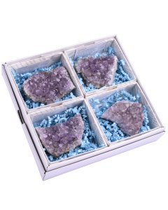 Amethyst Clusters in Gift Box with ID Cards, Brazil (4pcs) NETT