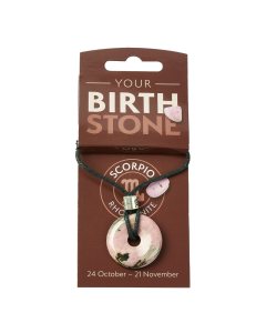 SCORPIO Rhodonite Birthstone Donut Pendant on Thong with Charm (3pc) NFD