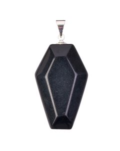 Black Obsidian Coffin Pendant with Silver Plated Bail 19x30mm (1pc) NETT