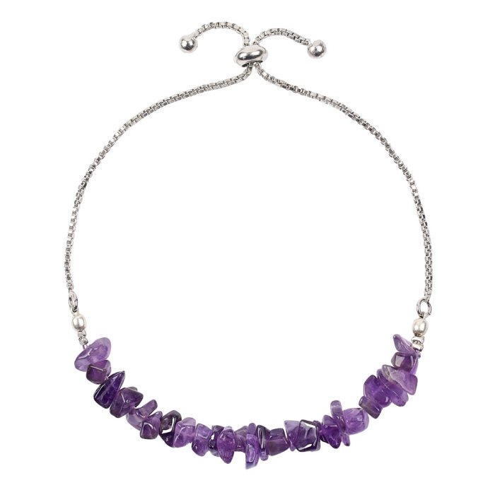 Amethyst Chip Adjustable Sliding Bracelet, Silver Plated (1pc) NETT