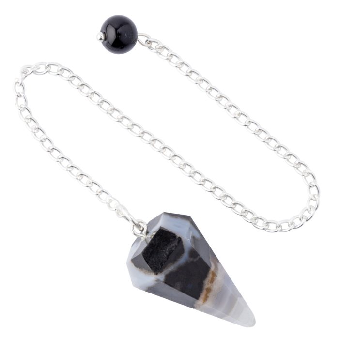 Black Sardonxy (small) Pendulum + Chain, India (1pc) 