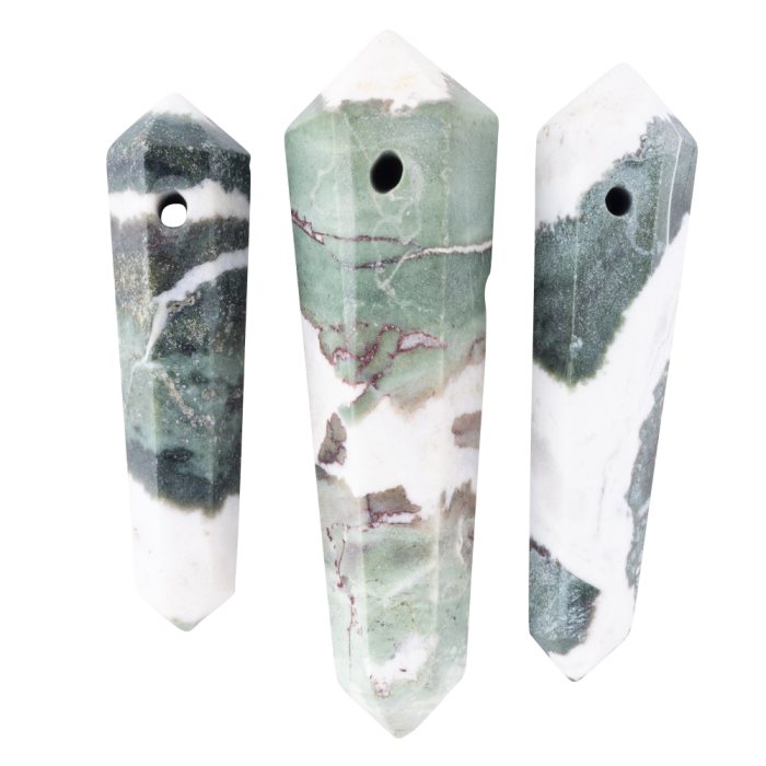 Moss Agate DT Point with Hole (3pcs) NFD