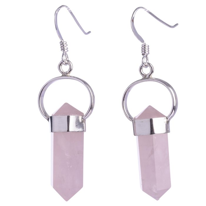 Rose Quartz Double Terminated Hook Earrings 925 Sterling Silver, Brazil (1pr) NETT
