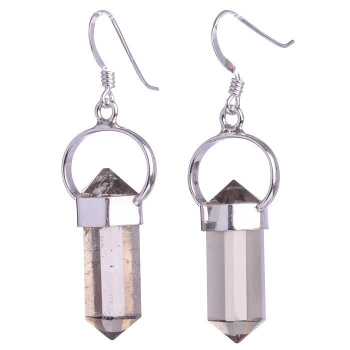 Smoky Quartz Double Terminated Hook Earrings 925 Sterling Silver, Brazil (1pr) NETT