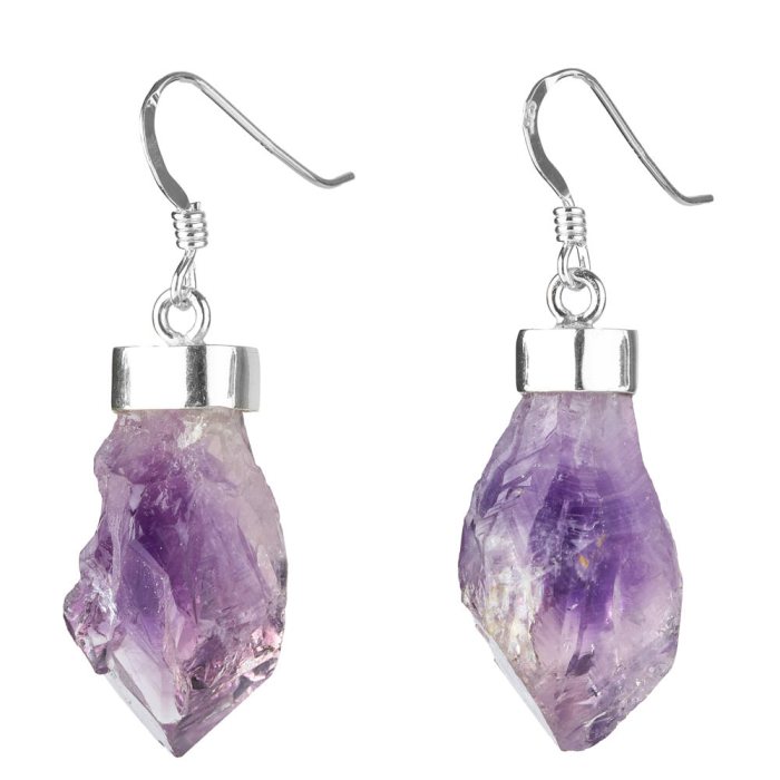Rough Amethyst 925 Sterling Silver Earrings (1pr) NETT