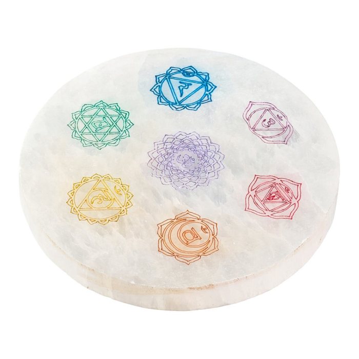 Chakra Selenite Circle, Colour, 10cm (1pc)