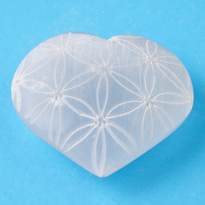 Selenite Puff Heart with Etched Design 7cm (1pc)