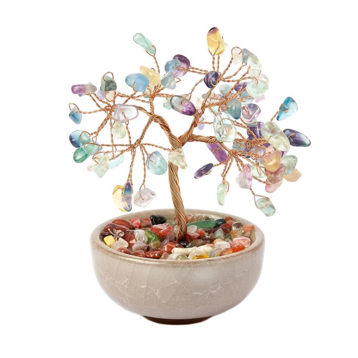 Rainbow Fluorite Gemstone Tree in Cup, 115mm (1pc) NFD