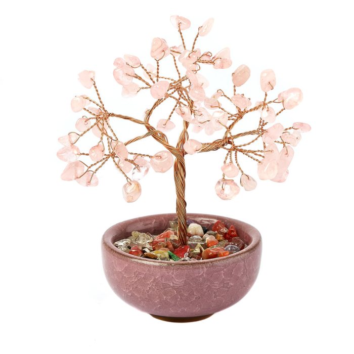 Rose Quartz Gemstone Tree in Cup,115mm (1pc) NFD