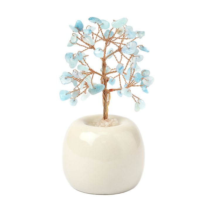 Aquamarine Gemstone Tree in Flowerpot, 120mm (1pc) NFD